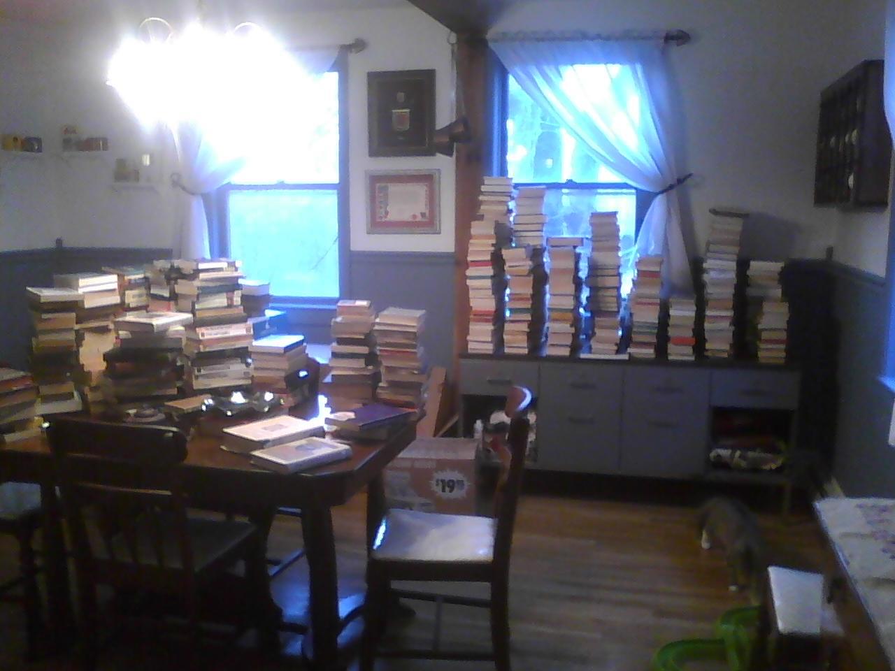 Large stack of books